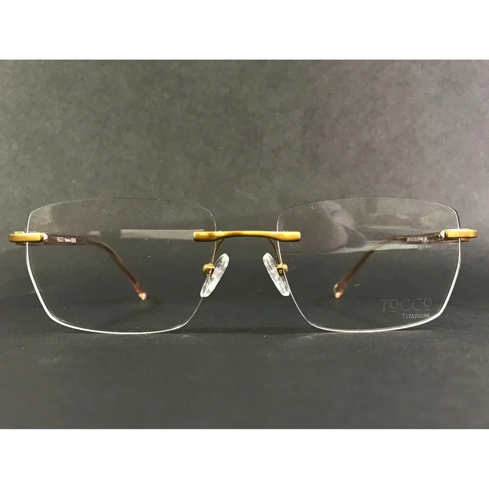 Tocco Eyeglasses Frames BETA 100 COL 39 SAND Gold Rectangle Titanium 55-17-145